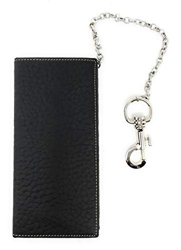 Genuine Leather Men's RFID Blocking Long Bifold Wallet in 2 colors, Extra Chain Strip.
