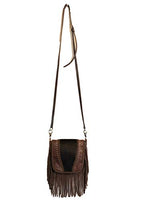 Western Genuine Tooled Leather Cowhide Fur Fringe Womens Crossbody Bag in 3 Colors