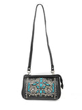 Western Rhinestone Embroidery Laser Cut Floral Wallet Crossbody Clutch Bag Purse in 3 colors