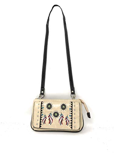 Western Tribal Dream Catcher Feather Embroidered Wallet Crossbody Clutch Bag Purse in 3 colors