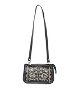 Western Rhinestone Embroidery Laser Cut Floral Wallet Crossbody Clutch Bag Purse in 3 colors