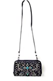 Western Laser Cut Floral Agate Cross Double Zipper Womens Wallet/Crossbody Bag