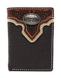Western Tooled Genuine LeatherLonghorn Men's Short Trifold Wallet in 2 colors (Black)