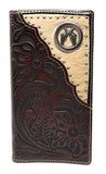 Western Tooled Genuine Leather Cowhide Cow fur Pistols Men's Long Bifold Wallet in 3 colors (Black)