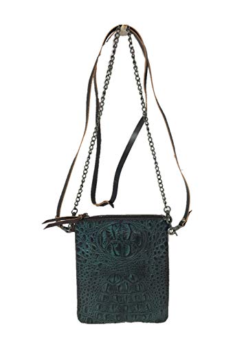 Western Crocodile Genuine Leather Women's Crossbody Chian Bag/Purse in Turquoise (Turquoise)