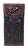 Western Genuine Leather Rodeo Tooled Laser Cut Men's Long Bifold Wallet in 8 colors