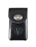 Western genuine Leather longhorn Belt Loop Cellphone Holster Case (black)