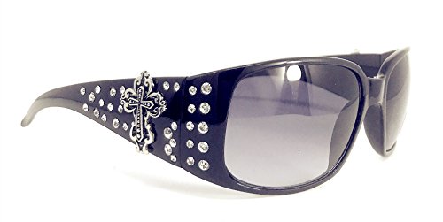 Texas West Womens Sunglasses Bling Rhinestones With Silvertone Cross UV 400 Len In Multi Colors
