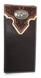 Western Tooled Genuine Leather Praying Cow Boy Men's Long Bifold Wallet in 2 colors