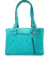 Western Sugar Skull Womens Embroidery Cross Rhinestone Concealed Carry Handbag in 5 colors (Blue)