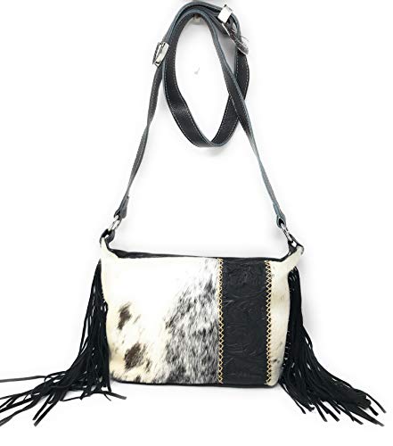 Premium Genuine Leather Concealed Carry Cowhide Fringe women's handbags purses in Black