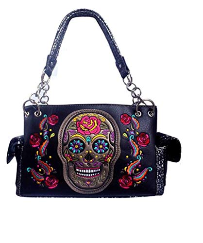 Western Women's Artistic Flora Embroidery Skull Concealed Carry Handbag in 3 Colors G939SUK-D