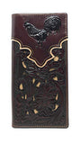 Western Genuine Leather Rooster Tooled Laser Cut Men's Long Bifold Wallet in 4 colors