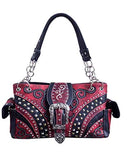 Western Rhinestone Rivet Floral Buckle Concealed Carry Handbag in 6 Colors GP939W168