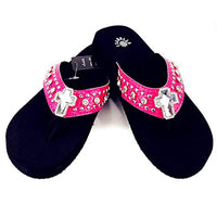 Premium Western Rhinestone Cross Blingbling Hot Pink Flip Flop S063