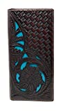 Western Genuine Leather Tooled Laser Cut Basketweave Men's Long Bifold Wallet in 8 colors