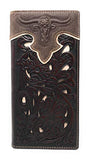 Western Genuine Leather Longhorn Tooled Laser Cut Men's Long Bifold Wallet in 6 colors