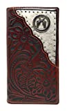 Western Tooled Genuine Leather Cowhide Cow fur Pistols Men's Long Bifold Wallet in 3 colors (Black)