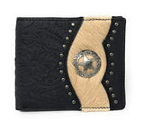 Western Genuine Tooled Leather Cowhide Cow Fur Star Mens Bifold Short Wallet in 2 colors