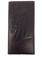 Texas West Genuine Tooled Leather Horse Rider Cowboy Bifold Long Western Wallet in 3 Colors