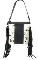 Western Genuine Tooled Leather Cowhide Fur Fringe Womens Crossbody Bag in 3 Colors