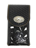 Texas West Western Cowboy Tooled Floral Leather Horse Concho Belt Loop Medium Cellphone Holster Case