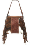 Western Genuine Tooled Leather Cowhide Fur Fringe Womens Crossbody Bag in 3 Colors