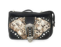 Western Rhinestone Embroidery Laser Cut Buckle Floral Wallet Crossbody 4 in 1 Clutch Bag Purse