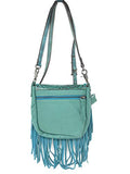 Western Genuine Leather Floral Tooled Fringe Womens Crossbody Bag 3 Color