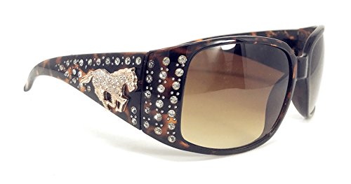 Texas West Women's Sunglasses With Bling Rhinestone UV 400 PC Lens in Multi Concho (Metal Horse Leopard Brown)