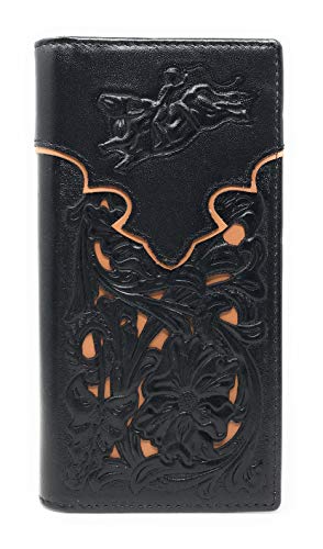 Western Genuine Leather Rodeo Tooled Laser Cut Men's Long Bifold Wallet in 8 colors