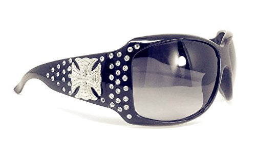 Texas West Womens Sunglasses With Rhinestone Cross UV 400 PC Lens In Multi Colors (Black)