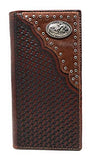 Western Genuine Leather Cowhide Cow fur Basketweave Rodeo Men's Long Bifold Wallet in 3 colors (Brown)