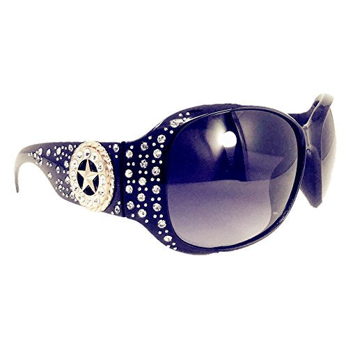Texas West Women's Sunglasses With Bling Rhinestone UV 400 PC Lens in Multi Concho (Ring Star Black)