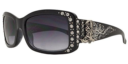 BB Western Ladies Rhinestone Bling Shade Sunglasses (Black silver boots)