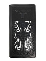 Western Men's Laser Cut Genuine Leather Longhorn Long Bifold Wallet