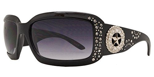 BB Jp Western Cowgirl Bling Rhinestone Ladies Womens Shades Sunglasses (Black Silver Lone Star)