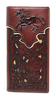 Western Genuine Leather Horse Tooled Laser Cut Men's Long Bifold Wallet in 3 colors