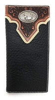 Western Tooled Genuine Leather Horse Men's Long Bifold Wallet in 2 colors