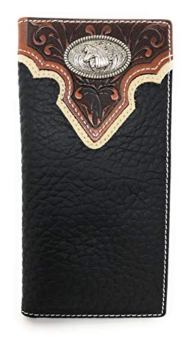 Western Tooled Genuine Leather Horse Men's Long Bifold Wallet in 2 colors
