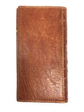 Western Men Brown Genuine Leather Ostrich CowFur Metal Emblem Tooled Long Wallet