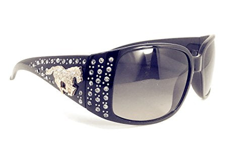 Texas West Women's Sunglasses With Bling Rhinestone UV 400 PC Lens in Multi Concho (Metal Horse Black)