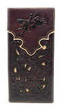 Western Genuine Leather Rodeo Tooled Laser Cut Men's Long Bifold Wallet in 8 colors