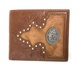 Western Genuine Tooled Leather Cowhide Praying Cowboy Men's Bifold Short Wallet in 3 Colors