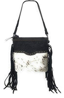 Western Genuine Tooled Leather Cowhide Fur Fringe Womens Crossbody Bag in 3 Colors