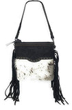 Western Genuine Tooled Leather Cowhide Fur Fringe Womens Crossbody Bag in 3 Colors