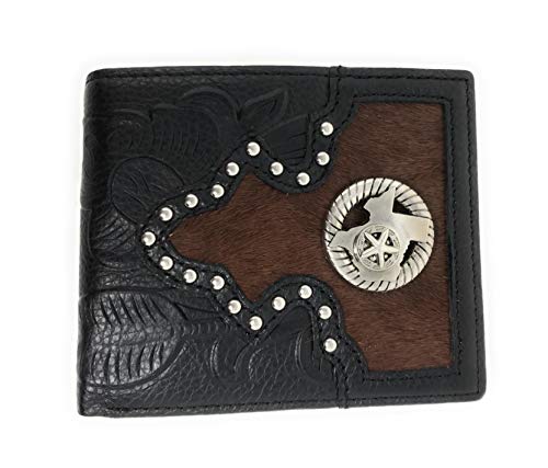 Western Genuine Tooled Leather Cowhide Texas State Map Men's Bifold Short Wallet in 3 Colors