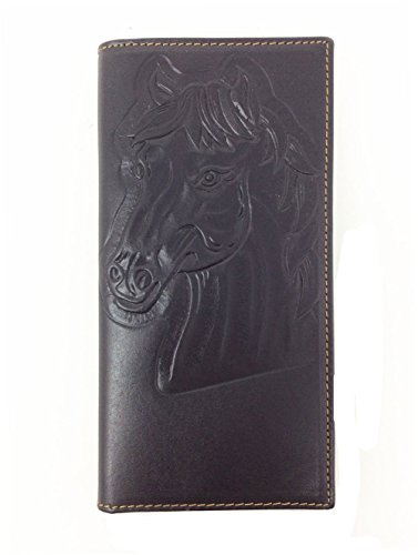Texas West Genuine Tooled Leather Horse Rider Cowboy Bifold Long Western Wallet in 3 Colors