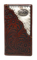 Western Tooled Genuine Leather Cowhide Cow fur Rodeo Men's Long Bifold Wallet in 3 colors