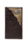 Western Tooled Genuine Leather Cowhide Cow fur Rodeo Men's Long Bifold Wallet in 3 colors